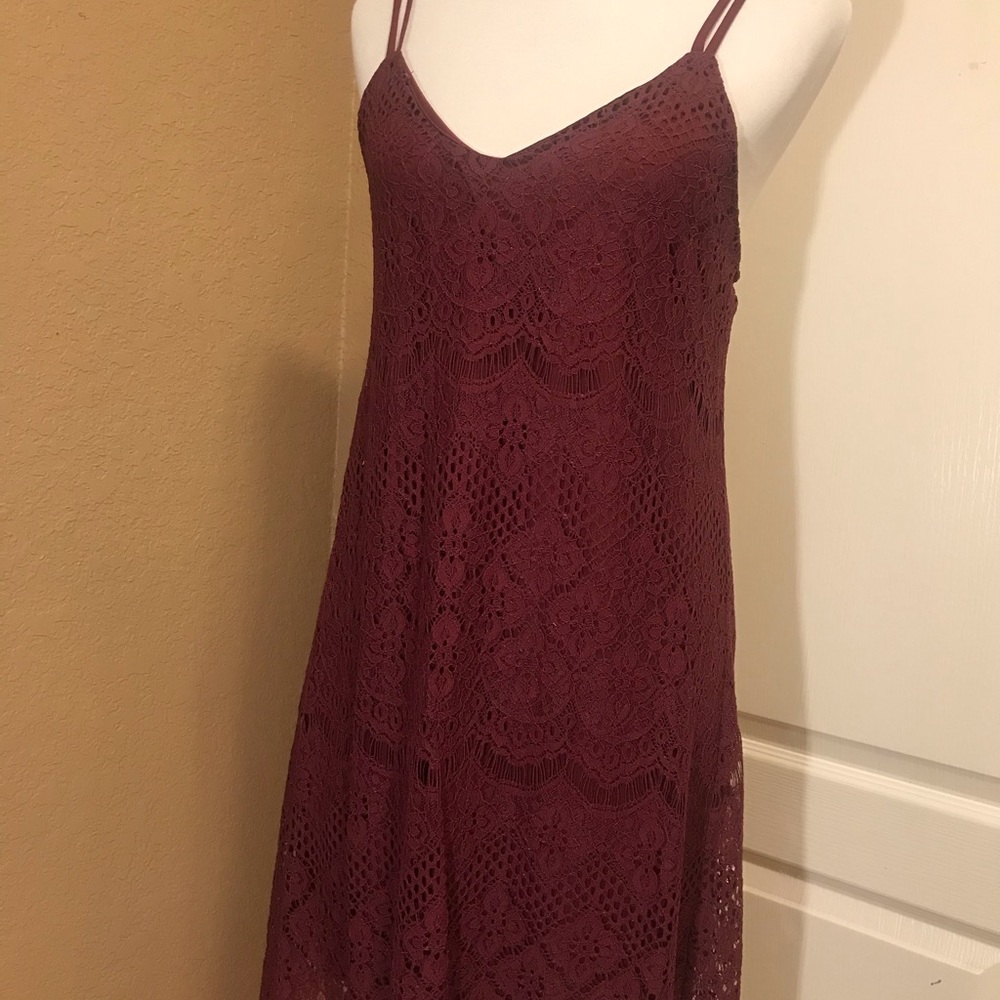 Burgundy lace shift dress